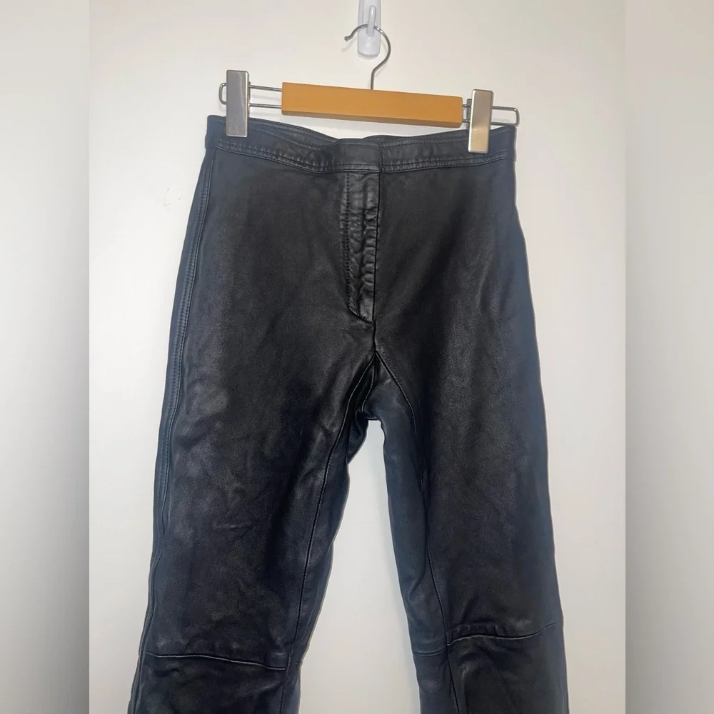 Sandro Paris Black Poesie Lamb Leather Flared Leg Crop Pants Women's US 2 capri - Picture 3 of 13